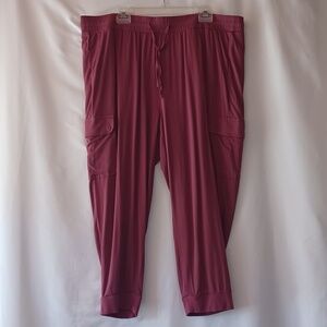 Torrid Relaxed Fit Crop Cargo Jogger Pants Stretch Challis Maroon 3X Short NWOT